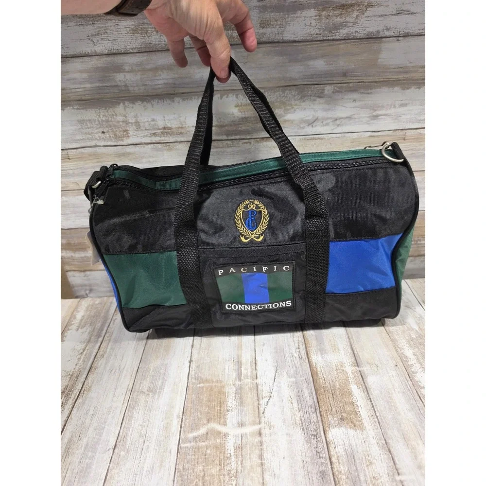 Pacific‎ Connections Vintage Colorblock Duffel Bag Black Green Blue Small Travel